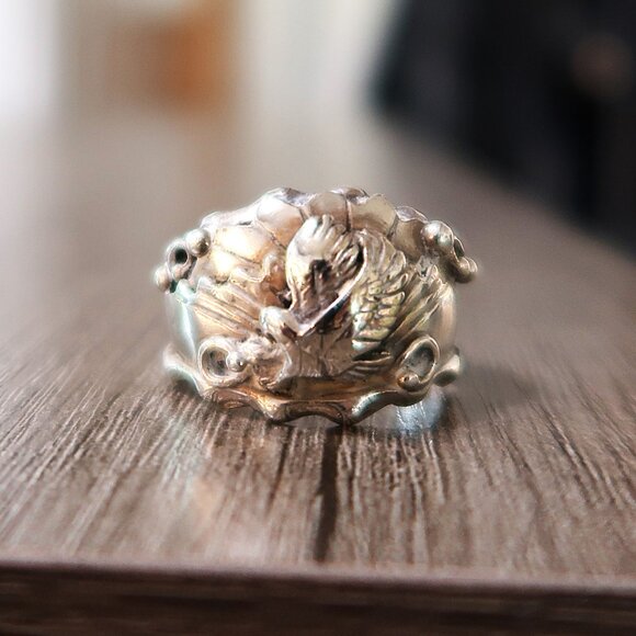 Vintage America Bald Eagle Wings Silver Tone Men's Ring Large Size 10.75 - Picture 8 of 12